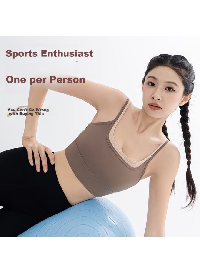 Modal Sports Bra For Women, Anti-shock And Anti-sagging Yoga Vest With Chest Pads, For Running, Pilates, Fitness Bra, Brown, M - Image 4