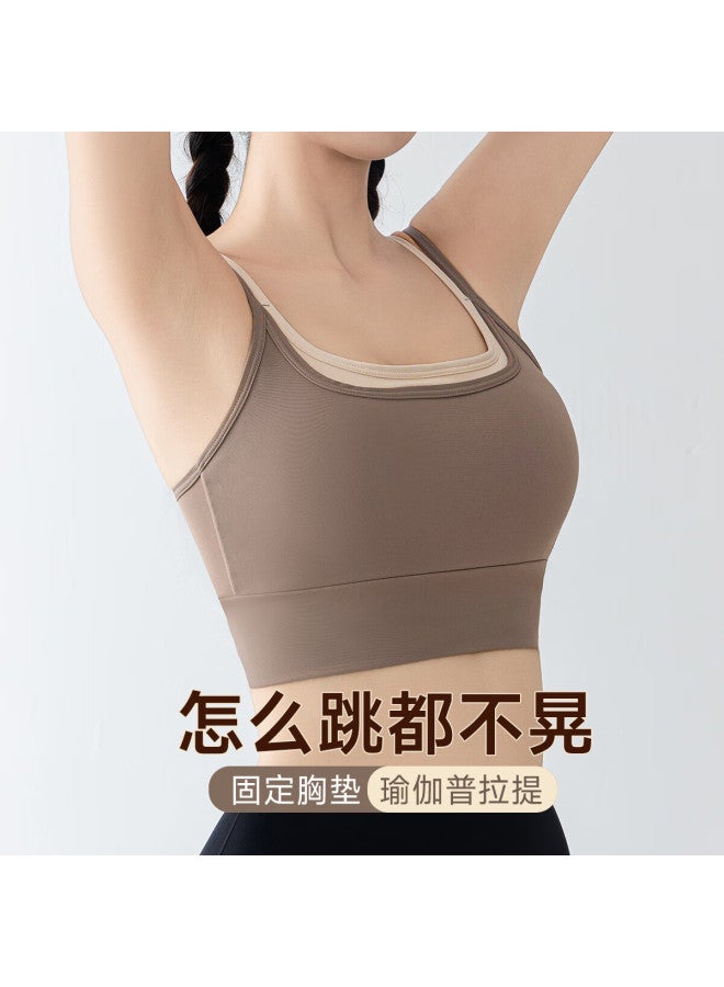 Modal Sports Bra For Women, Anti-shock And Anti-sagging Yoga Vest With Chest Pads, For Running, Pilates, Fitness Bra, Brown, M - Image 3