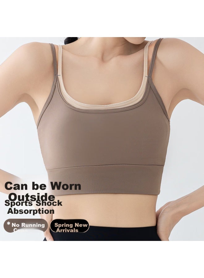Modal Sports Bra For Women, Anti-shock And Anti-sagging Yoga Vest With Chest Pads, For Running, Pilates, Fitness Bra, Brown, M - Image 5
