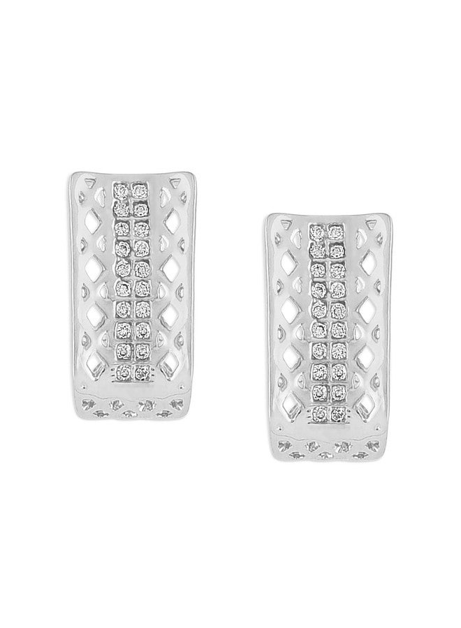 Ami Silver Tone Contemporary Cubic Zirconia Bling Brass Stud Earring For Women-ZPFK19883 - Image 1