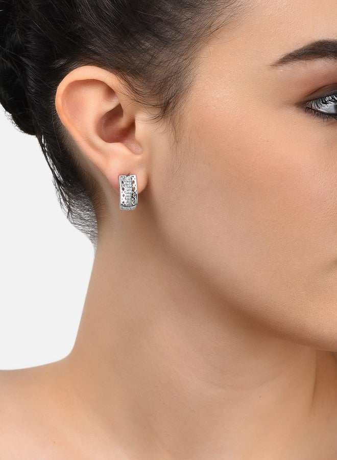 Ami Silver Tone Contemporary Cubic Zirconia Bling Brass Stud Earring For Women-ZPFK19883 - Image 3