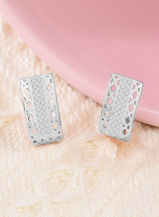 Ami Silver Tone Contemporary Cubic Zirconia Bling Brass Stud Earring For Women-ZPFK19883 - Image 2