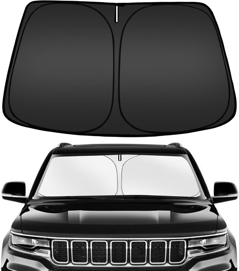 ARISMOTOR ظل شمسي للزجاج الأمامي لسيارة Jeep Wagoneer للموديلات 2022-2026، مصمم خصيصًا ليناسب الزجاج الأمامي، قابل للطي، يحمي من أشعة الشمس ويحافظ على برودة السيارة. - Image 1