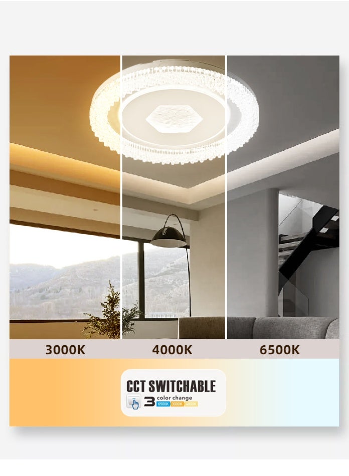 Vmax 100W LED 49cm Ceiling Light Round 3-Color (3000K/4000K/6500K), No Flicker, 8000Lm High Brightness – Iron + PMMA – Modern Flush Mount Lamp - Image 2