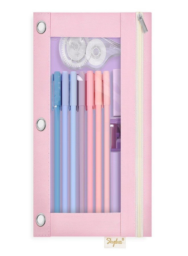 SKYDUE 3 Ring Pencil Pouch Case for Binder, Zipper Pencil Pouches for Girls Boys, Clear Window Pencil Bag,Pencil Case with Smooth Zipper - Image 1
