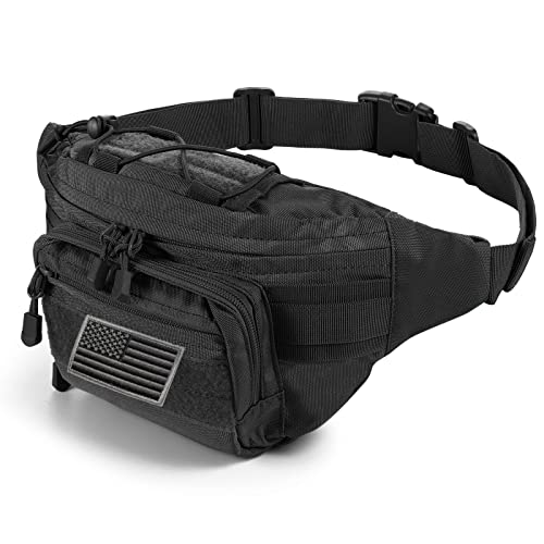 FRTKK Tactical Fanny Pack Military Waist Bag Pack with USA Flag Patch Utility Hip Pack with Adjustable Strap for Outdoors Fishing Cycling Camping Hiking Dog Walking (Black 2) - Image 1