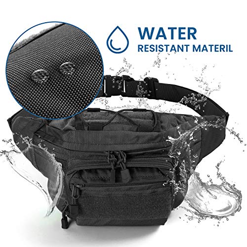 FRTKK Tactical Fanny Pack Military Waist Bag Pack with USA Flag Patch Utility Hip Pack with Adjustable Strap for Outdoors Fishing Cycling Camping Hiking Dog Walking (Black 2) - Image 5