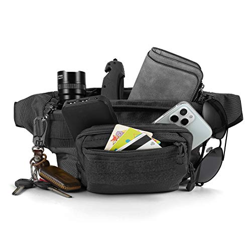 FRTKK Tactical Fanny Pack Military Waist Bag Pack with USA Flag Patch Utility Hip Pack with Adjustable Strap for Outdoors Fishing Cycling Camping Hiking Dog Walking (Black 2) - Image 4