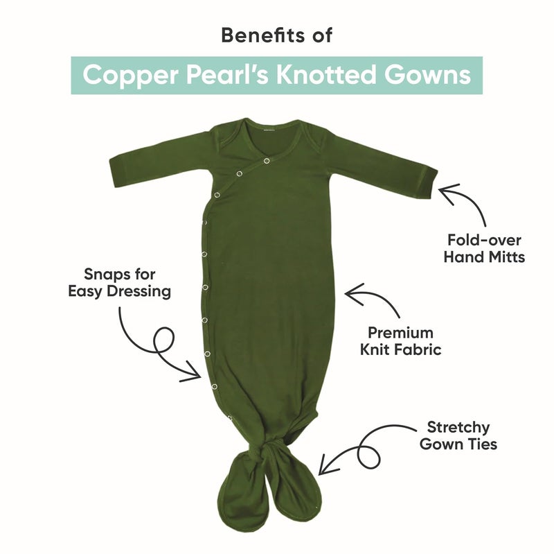 Copper Pearl Baby Gown - Knotted Newborn Sleepers for Baby Boy and Girl, Soft Stretchy Long Sleeve Infant Gowns with Bottom Tie and Hand Mittens, Perfect Hospital Coming Home Outfit (Polar) - Image 2