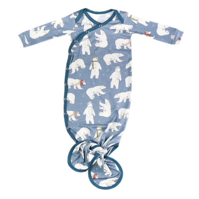 Copper Pearl Baby Gown - Knotted Newborn Sleepers for Baby Boy and Girl, Soft Stretchy Long Sleeve Infant Gowns with Bottom Tie and Hand Mittens, Perfect Hospital Coming Home Outfit (Polar) - Image 1