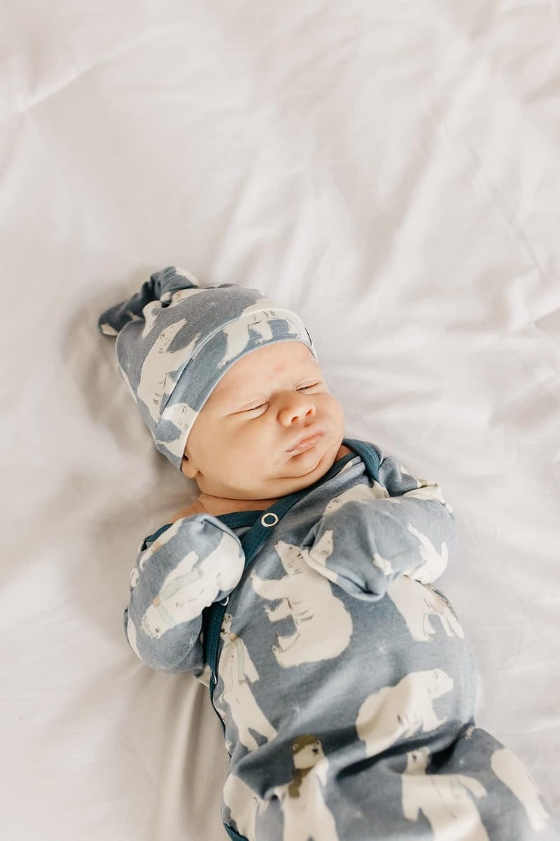 Copper Pearl Baby Gown - Knotted Newborn Sleepers for Baby Boy and Girl, Soft Stretchy Long Sleeve Infant Gowns with Bottom Tie and Hand Mittens, Perfect Hospital Coming Home Outfit (Polar) - Image 3