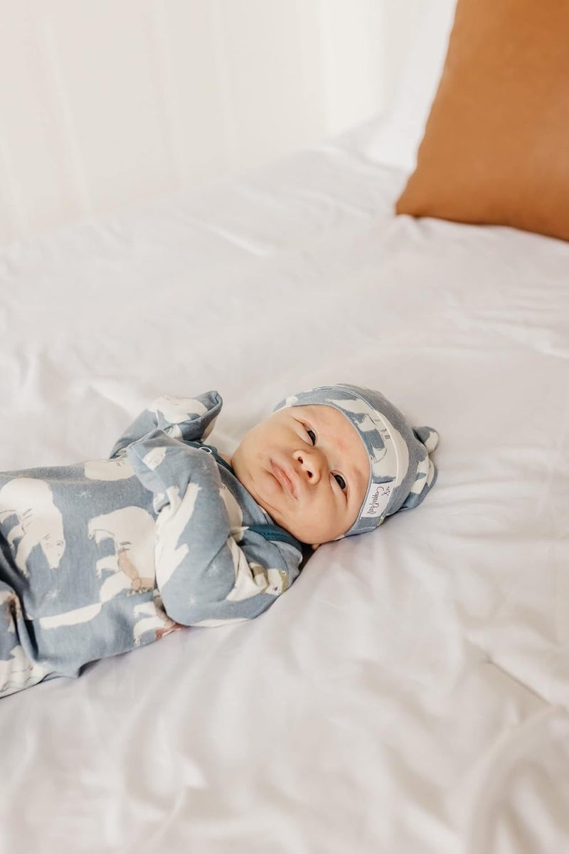 Copper Pearl Baby Gown - Knotted Newborn Sleepers for Baby Boy and Girl, Soft Stretchy Long Sleeve Infant Gowns with Bottom Tie and Hand Mittens, Perfect Hospital Coming Home Outfit (Polar) - Image 5