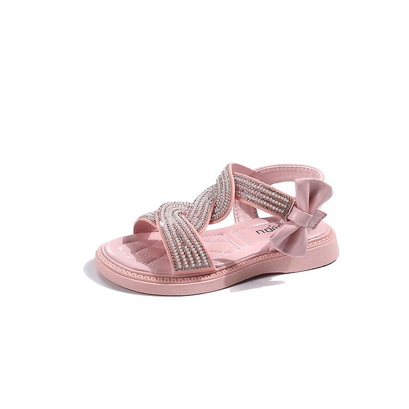2024 Summer Girl'S Princess Sandals Korean Style Girl'S Open Toe Beach Shoes Big Boy'S Bow Sandals - Image 1