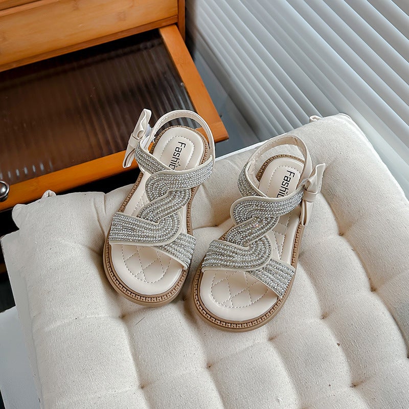 2024 Summer Girl'S Princess Sandals Korean Style Girl'S Open Toe Beach Shoes Big Boy'S Bow Sandals - Image 3