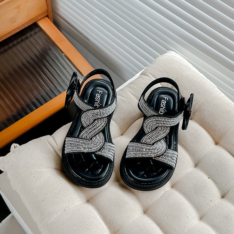 2024 Summer Girl'S Princess Sandals Korean Style Girl'S Open Toe Beach Shoes Big Boy'S Bow Sandals - Image 5