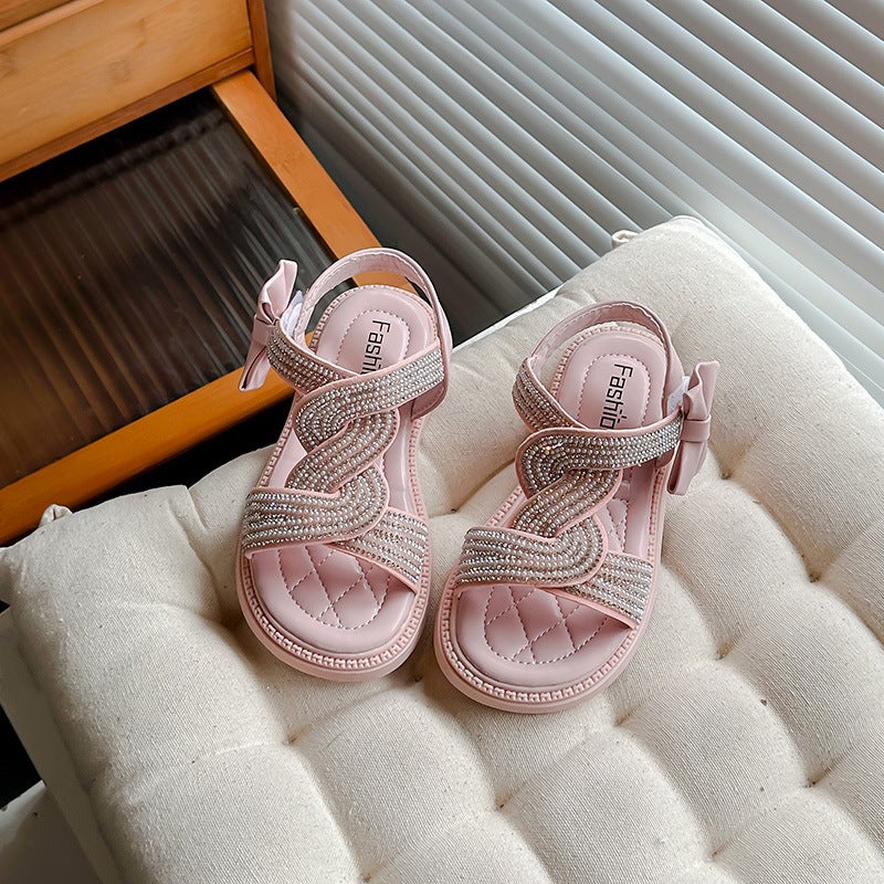 2024 Summer Girl'S Princess Sandals Korean Style Girl'S Open Toe Beach Shoes Big Boy'S Bow Sandals - Image 4