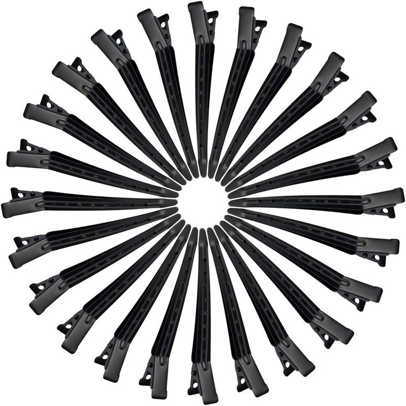 Bantoye 24 Packs Duck Bill Clips, 3.35 Inches Rustproof Metal Alligator Curl Clips with Holes for Hair Styling, Hair Coloring, Black - Image 2
