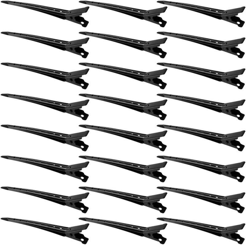 Bantoye 24 Packs Duck Bill Clips, 3.35 Inches Rustproof Metal Alligator Curl Clips with Holes for Hair Styling, Hair Coloring, Black - Image 1