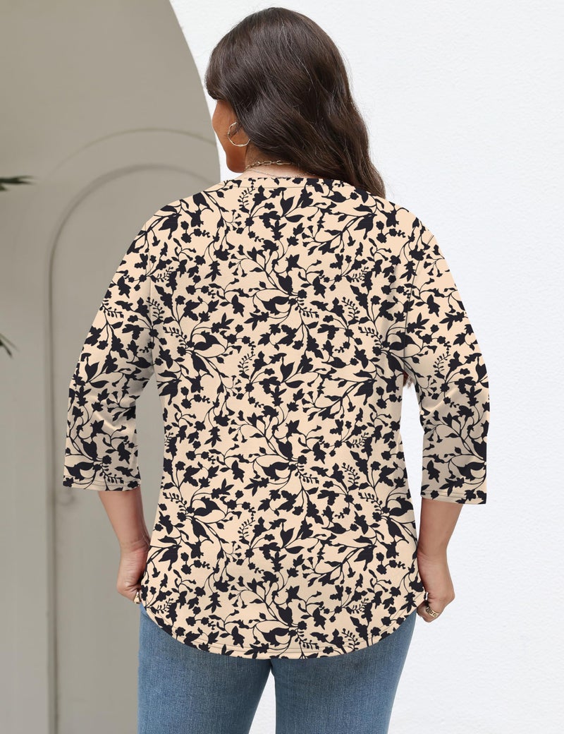TFSDOD Plus Size Boho Tops for Women 3/4 Length Sleeve Womens Tops Blouses for Women Spring Blouses Trendy Crew Neck - Image 5