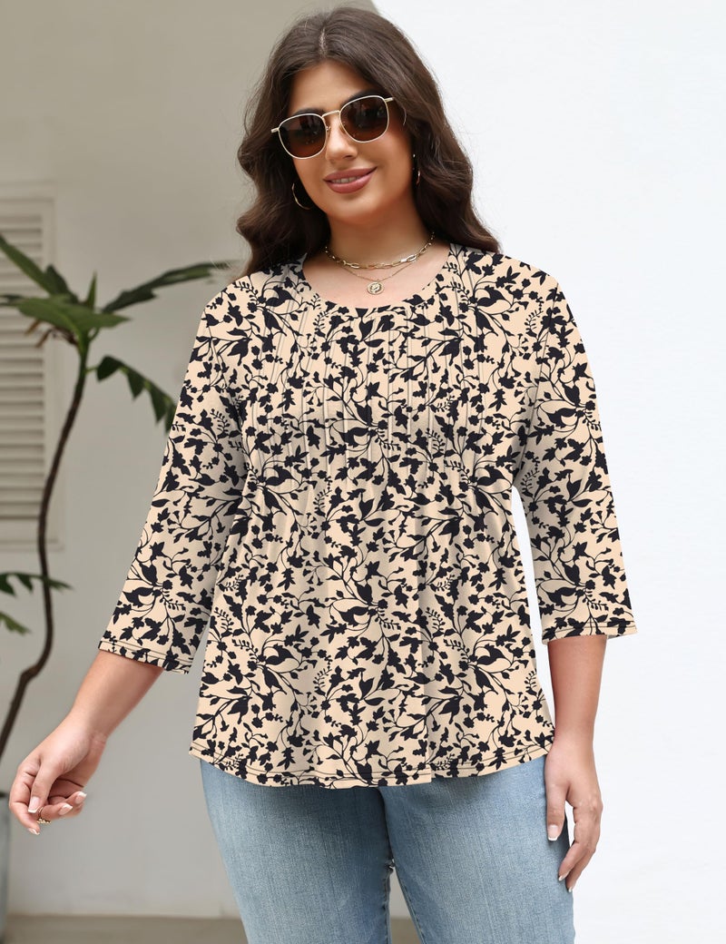 TFSDOD Plus Size Boho Tops for Women 3/4 Length Sleeve Womens Tops Blouses for Women Spring Blouses Trendy Crew Neck - Image 2