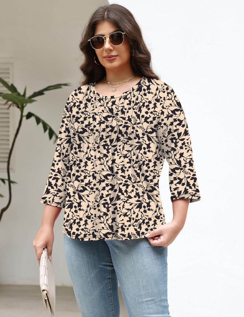 TFSDOD Plus Size Boho Tops for Women 3/4 Length Sleeve Womens Tops Blouses for Women Spring Blouses Trendy Crew Neck - Image 3