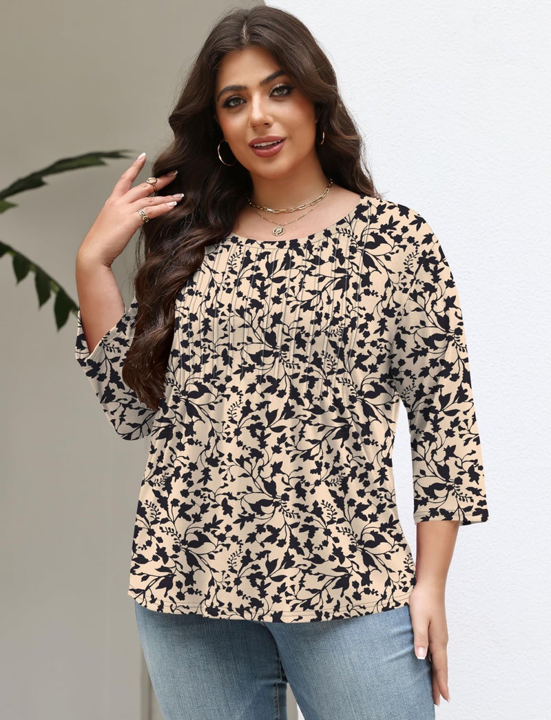 TFSDOD Plus Size Boho Tops for Women 3/4 Length Sleeve Womens Tops Blouses for Women Spring Blouses Trendy Crew Neck - Image 4