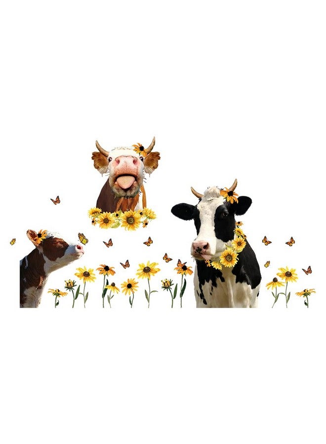 SUPERDANT Funny Farm Cow Wall Decor Cute Cow Sunflower Wall Sticker Funny Animal Wall Decals Butterfly Decor for Farmhouse Kitchen Kids' Room Window Decoration Living Room Nursery Wall Decor - Image 1