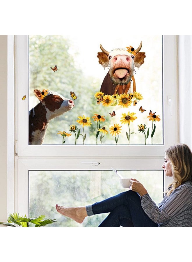 SUPERDANT Funny Farm Cow Wall Decor Cute Cow Sunflower Wall Sticker Funny Animal Wall Decals Butterfly Decor for Farmhouse Kitchen Kids' Room Window Decoration Living Room Nursery Wall Decor - Image 3