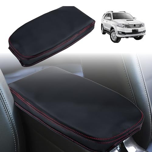 ecocstm Center Console Cover Compatible with Toyota RAV4 Accessories 20202025 and 20212025 RAV4 Prime PU Leather Middle Console Lid Cover Seat Protector Armrest Cushion Pad Black with Red Stitches - Image 1