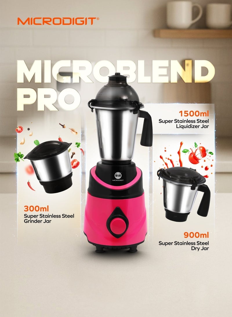 Microdigit 3-In-1 Mixer Grinder &Juicer Blender Made In India 1.5 L 750.0 W MH871MG Black/Pink - Image 3