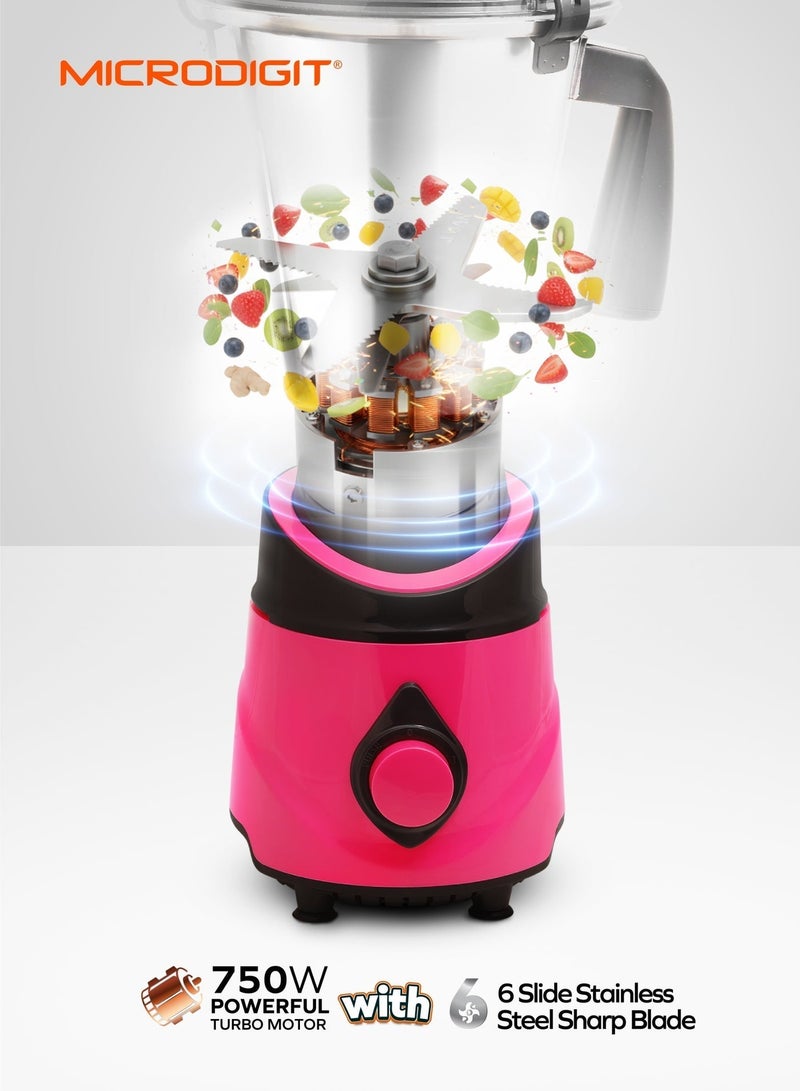 Microdigit 3-In-1 Mixer Grinder &Juicer Blender Made In India 1.5 L 750.0 W MH871MG Black/Pink - Image 2