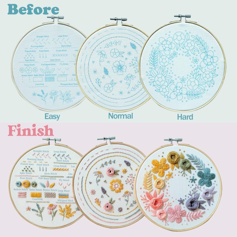 Samesuit Embroidery Kit,3 Pack Embroidery Kit for Beginners With Step by Step Learn 22 Different Stitches from Instruction & Video,Stamped Embroidery Patterns,Hand Embroidery Kit for Adult, Stitches Kit - Image 2