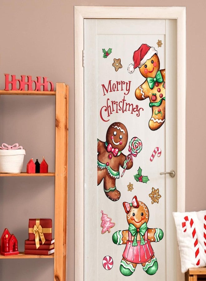Mfault Christmas Gingerbread Man Door Stickers, Pink Xmas Tree Cookies Holly Berries Peppermint Candy Removable Decals Decorations, Winter Holiday Home Decor for Refrigerator Wall Window - Image 4