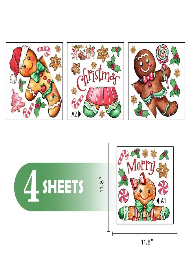 Mfault Christmas Gingerbread Man Door Stickers, Pink Xmas Tree Cookies Holly Berries Peppermint Candy Removable Decals Decorations, Winter Holiday Home Decor for Refrigerator Wall Window - Image 2