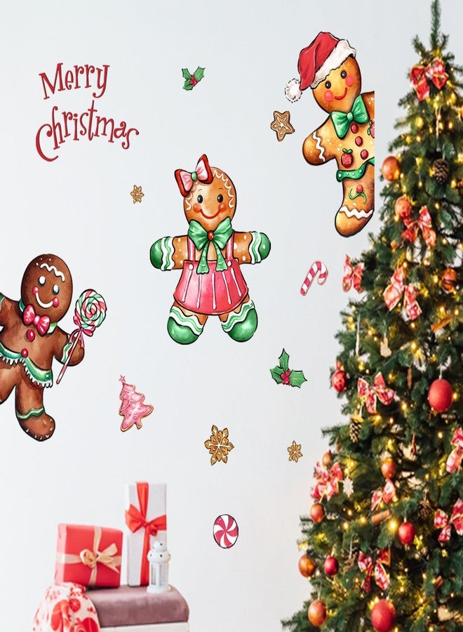 Mfault Christmas Gingerbread Man Door Stickers, Pink Xmas Tree Cookies Holly Berries Peppermint Candy Removable Decals Decorations, Winter Holiday Home Decor for Refrigerator Wall Window - Image 5