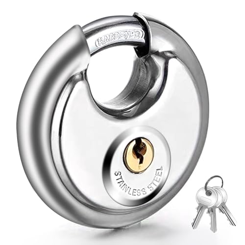 Vervida® Keyed Padlock Stainless Steel Disc Lock with 3 Keys, 3/8 Inch Shackle 70mm, Heavy Duty Lock Outdoor Waterproof Storage Lock for Warehouse, Garage, Storage Locker, and Outdoors (1 Pack) - Image 1