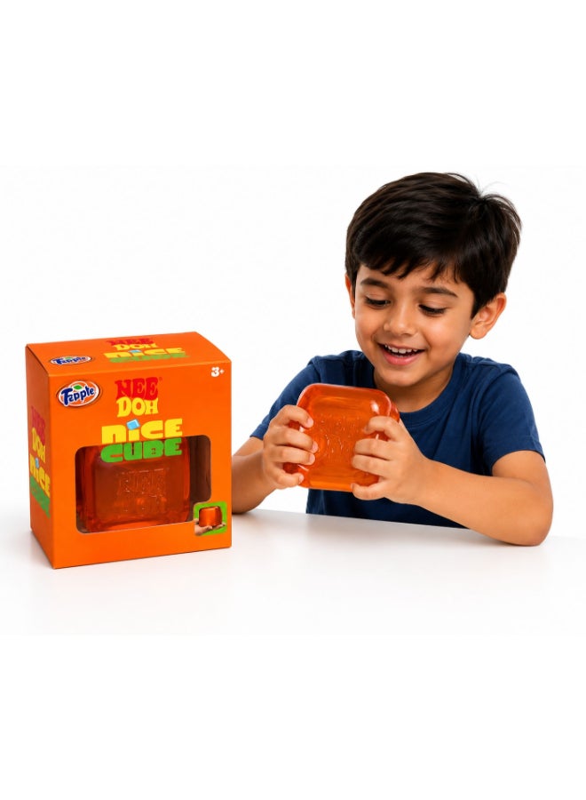 Needoh Fapple Single Piece Nice Cube Squishy Stress Relief Toy | Soft Squeeze Fidget Sensory Cube | Slow Rising Squash Toy for Kids & Adults | Anxiety Relief Desk Toy | Age 3+-Orange - Image 3