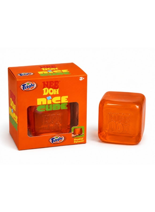 Needoh Fapple Single Piece Nice Cube Squishy Stress Relief Toy | Soft Squeeze Fidget Sensory Cube | Slow Rising Squash Toy for Kids & Adults | Anxiety Relief Desk Toy | Age 3+-Orange - Image 1