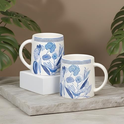 CRAF10 Botanic Blue Coffee Tea Mugs Sets of 2, Ideal for Gifting - Image 2