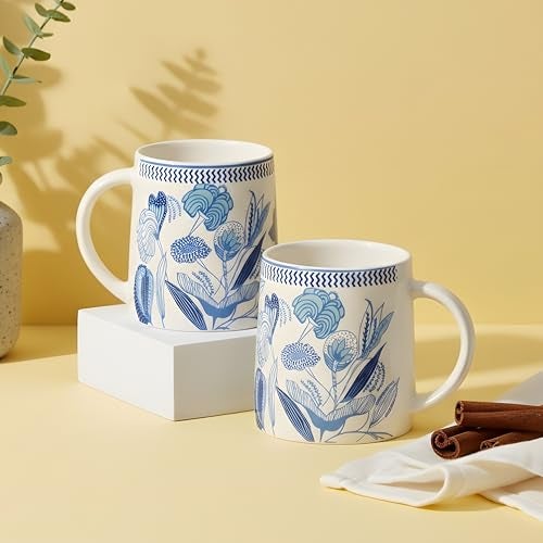 CRAF10 Botanic Blue Coffee Tea Mugs Sets of 2, Ideal for Gifting - Image 1