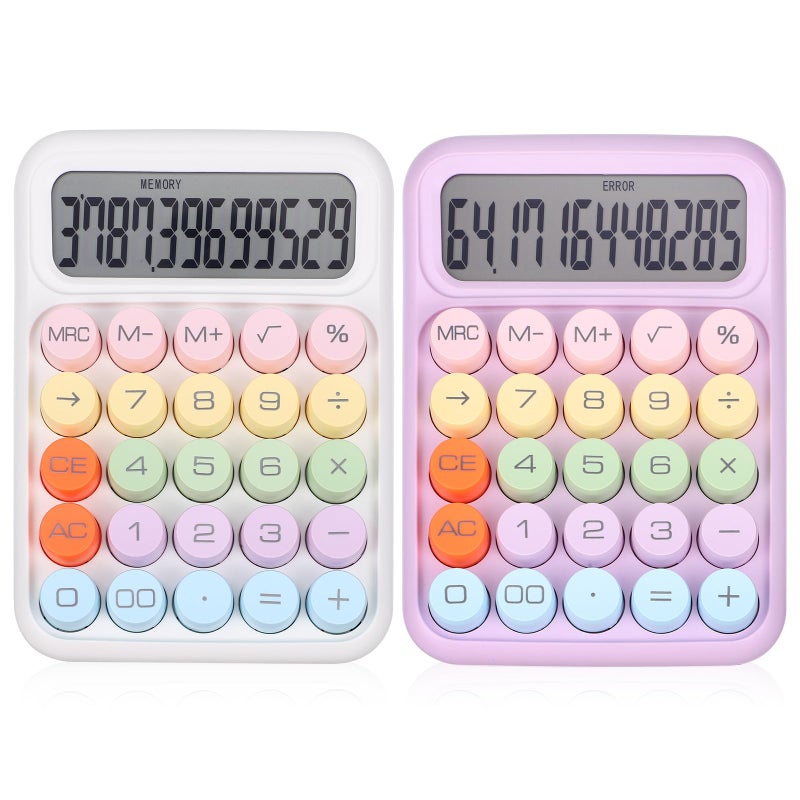 Mechanical Calculator 2 Pack Moonlight White and Lilac Purple Large Display Portable for Office School - Image 2