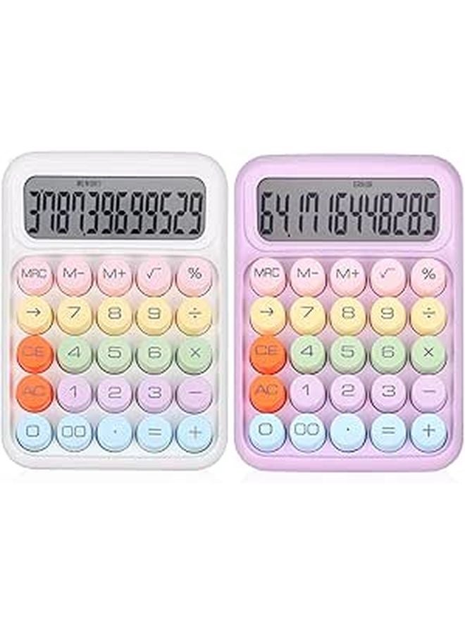 Mechanical Calculator 2 Pack Moonlight White and Lilac Purple Large Display Portable for Office School - Image 1