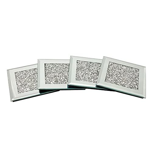 GIMORRTO Glass Mirrored Coaster 4 PC, Crushed Diamond Square Cup Mat 4" Decor on Tabletop for Bar Tools Dining Table - Image 5