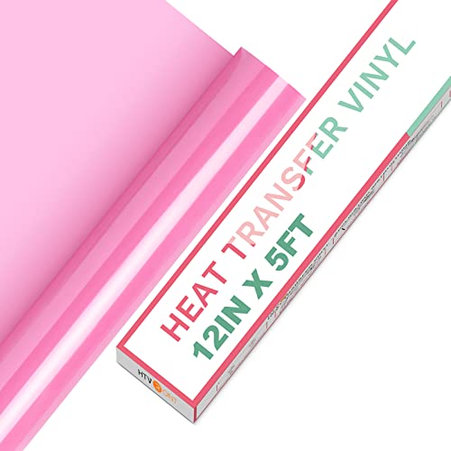 HTVRONT HTV Vinyl Rolls Heat Transfer Vinyl 12 x 5ft Pink HTV Vinyl for Shirts Iron on Vinyl for All Cutter Machine Easy to Cut Weed for Heat Vinyl Design Pink