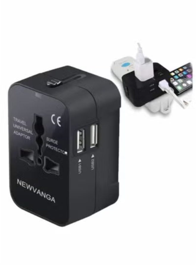 نيو فانجا Universal Travel Adapter All-in-One Worldwide Power Plug with Dual USB Charging Ports – Compact & Durable Wall Charger for International Travel | Compatible with USA, UK, Europe, Asia & AUS Outlets | Multi-Functional AC Adapter for Phones, Laptops & Tablets - Image 1
