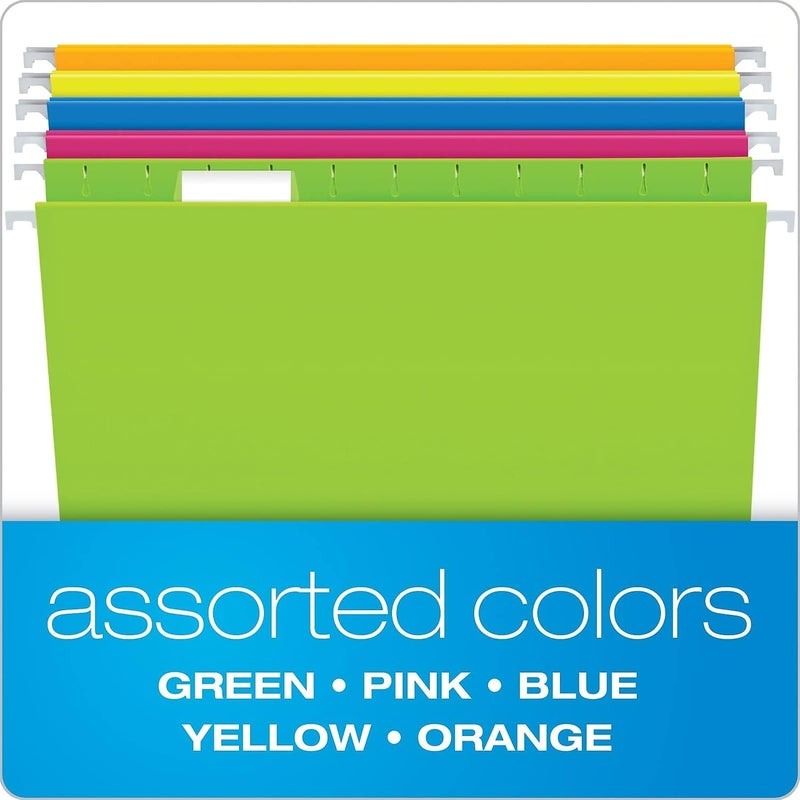 Pendaflex Hanging File Folders, 25-Pack, Letter Size, Bright Neon Assorted Colors, Document Organization for Home Office and School Supplies, Includes Clear Tabs with Labels, 1/5-Cut Adjustable - Image 4