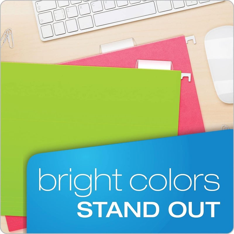 Pendaflex Hanging File Folders, 25-Pack, Letter Size, Bright Neon Assorted Colors, Document Organization for Home Office and School Supplies, Includes Clear Tabs with Labels, 1/5-Cut Adjustable - Image 2