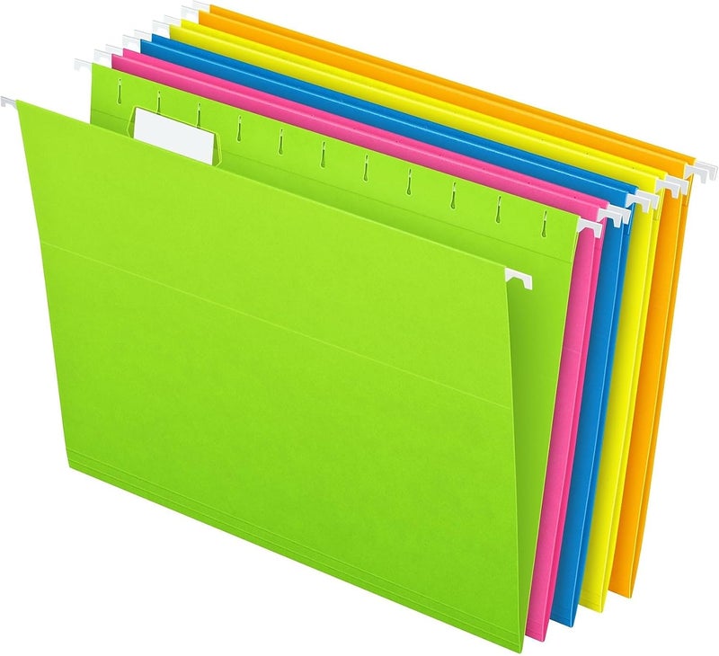 Pendaflex Hanging File Folders, 25-Pack, Letter Size, Bright Neon Assorted Colors, Document Organization for Home Office and School Supplies, Includes Clear Tabs with Labels, 1/5-Cut Adjustable - Image 1