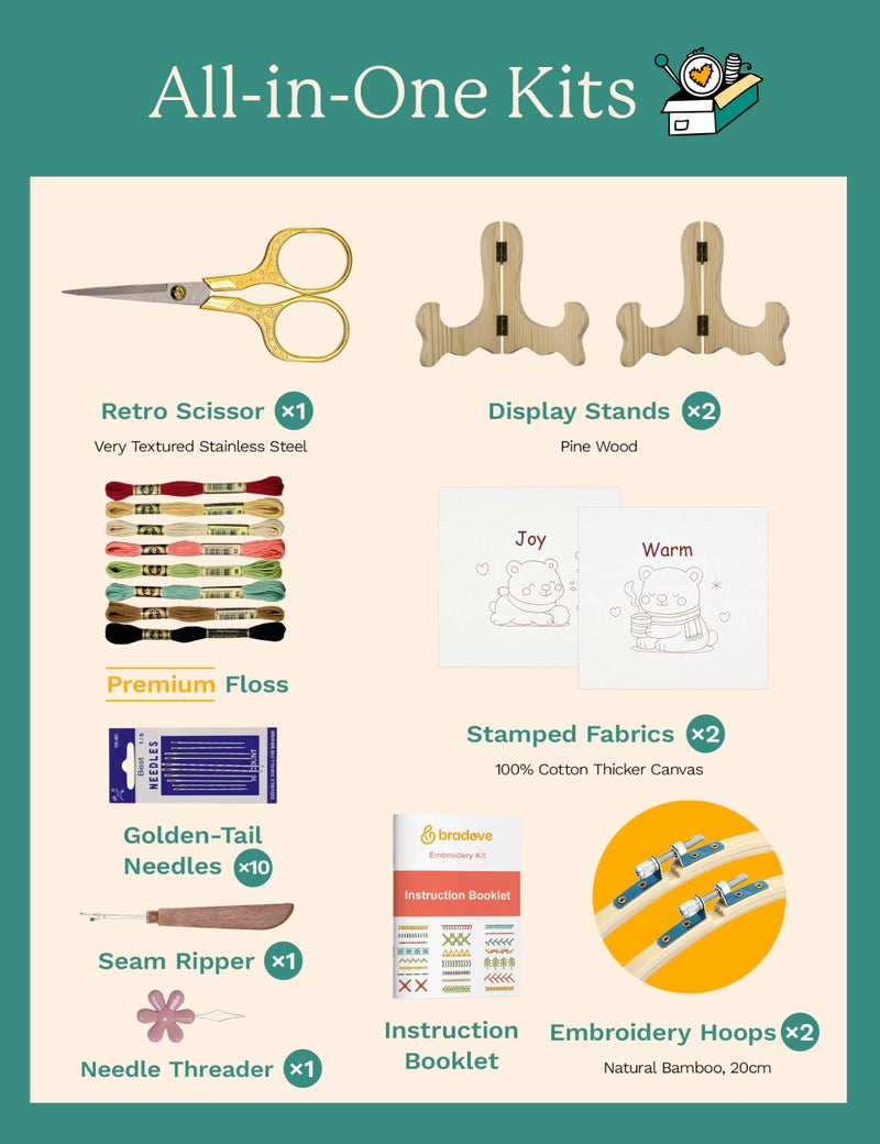 Bradove Embroidery Kit for Kids and Adults, Bears Embroidery Kit for Beginners, Easy Needlepoint Starter Kit with 2 Display Stands - Image 4