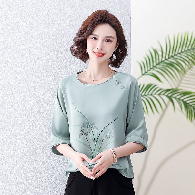 Mother'S Clothes Western Style Middle-Aged And Elderly Women'S Summer Clothes Suit Plus Size Casual 50-Year-Old Short-Sleeved T-Shirt Two-Piece Set - Image 5
